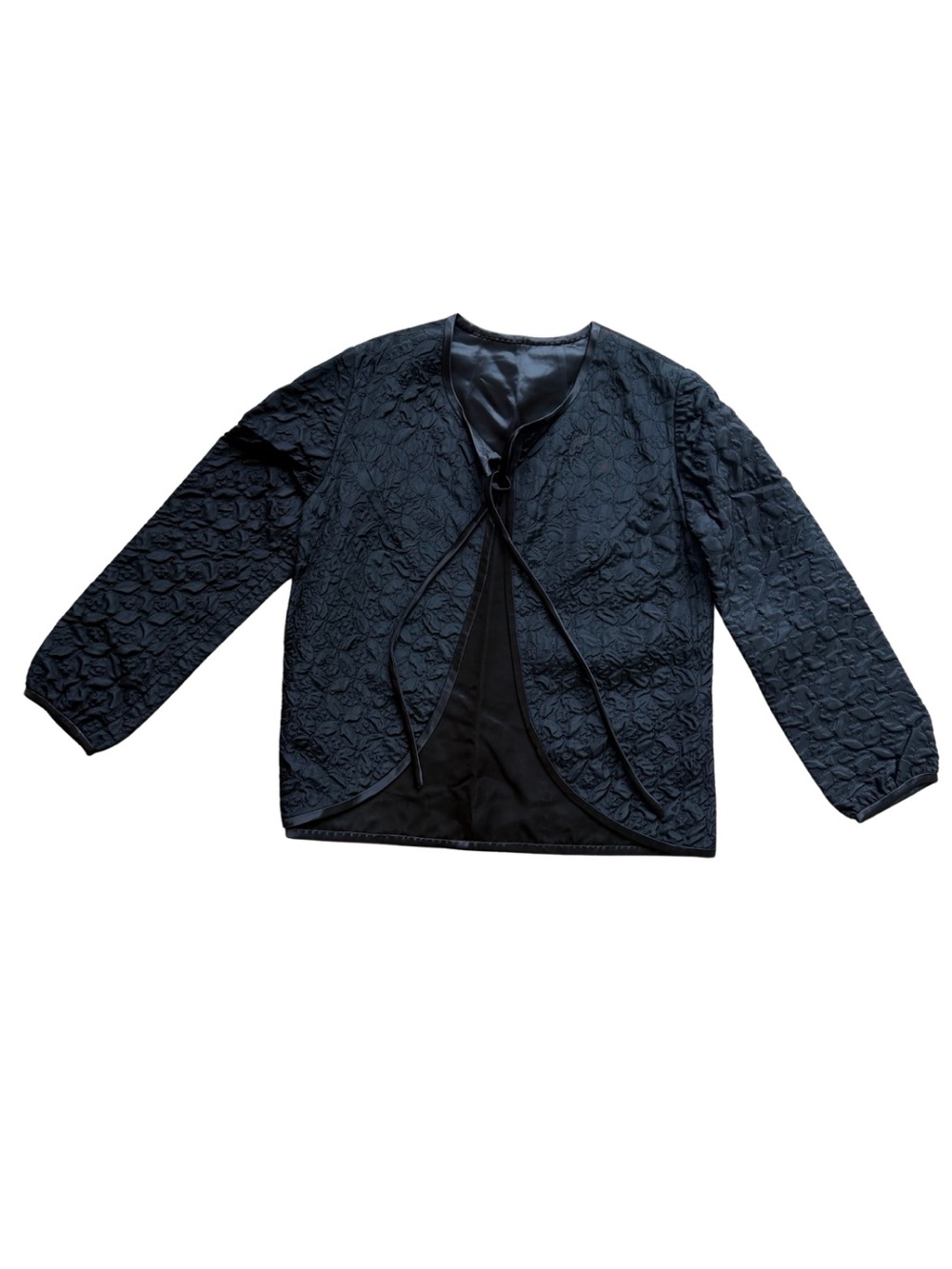 Stunning Handmade Black Quilted Textured Tie-Front Jacket